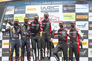 WRC PORTUGAL : EVANS ET OGIER (TOYOTA) SUR LE PODIUM 1 WRC Portugal Podium