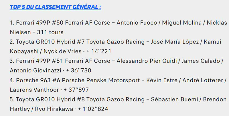 classement general
