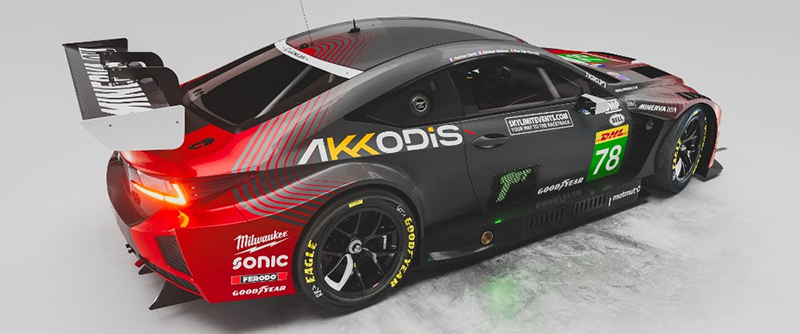 Lexus RC F LMGT3 AKKODIS ASP vue 3/4 arrière – livrée rouge et noire – WEC 2026 Lexus RC F LMGT3